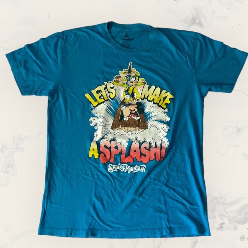 Disney Parks Lets Make A Splash Blue T Shirt L Splash Mountain Disneyland